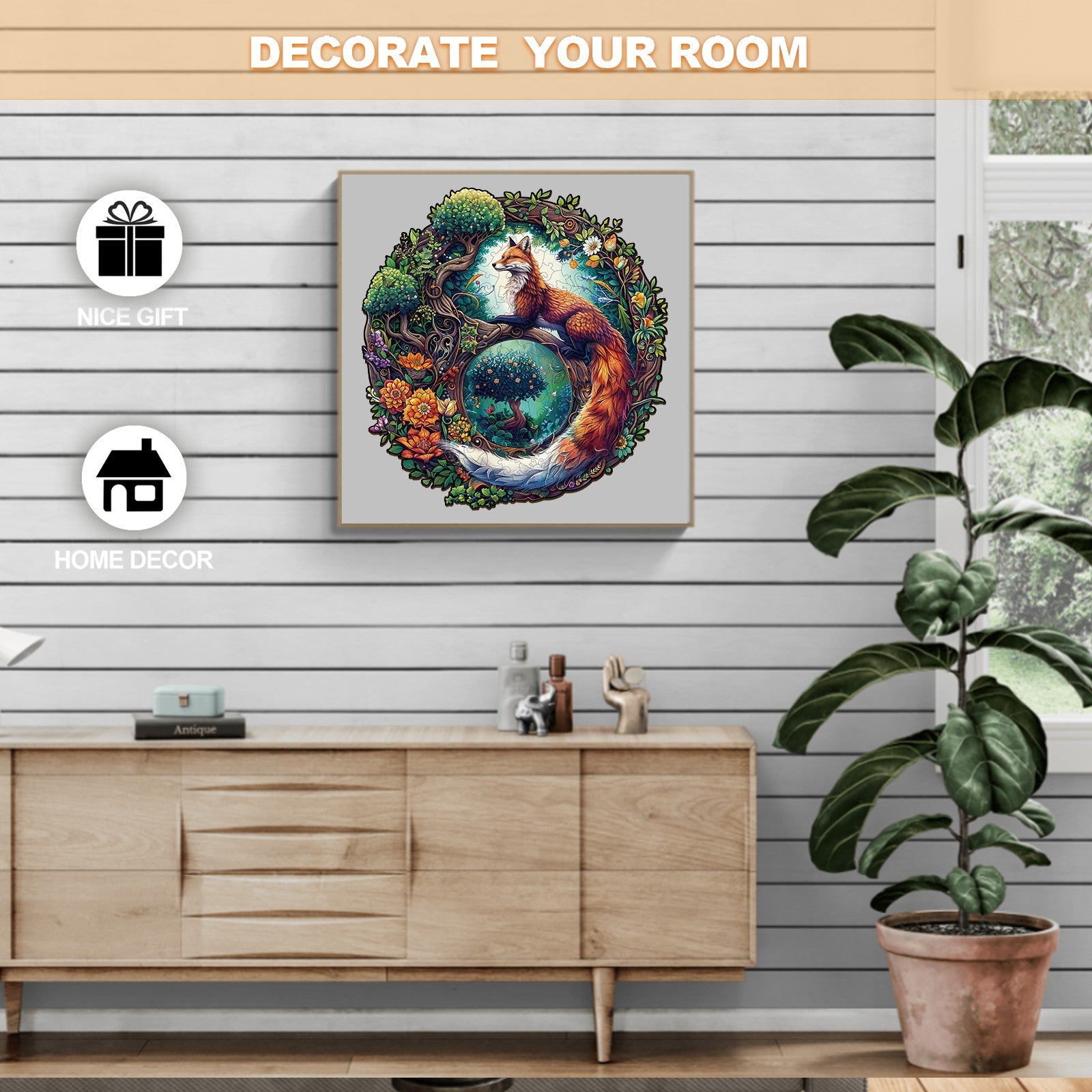 Whimsical Wooden Jigsaw Puzzle-Yin Yang Fox-1