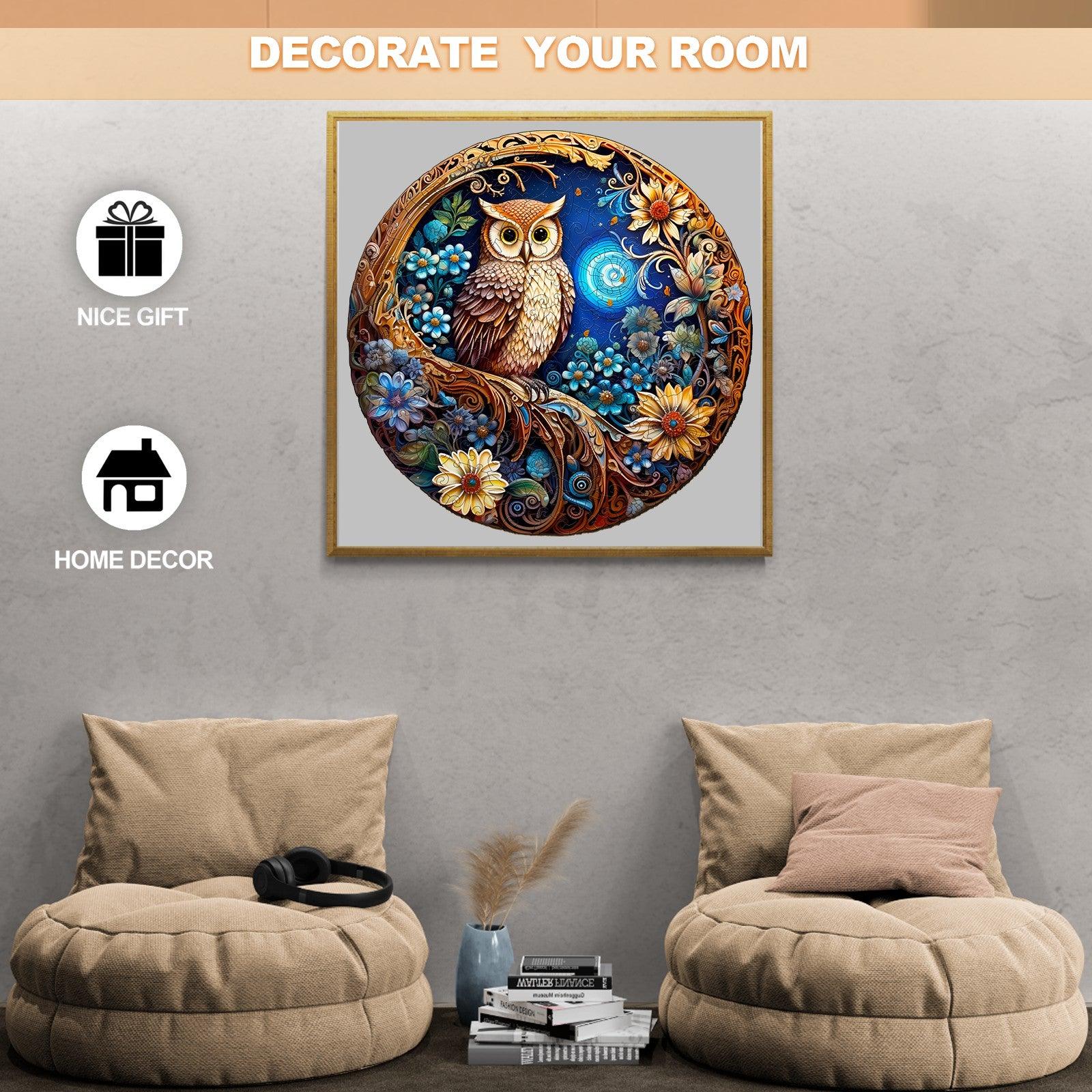 Whimsical Wooden Jigsaw Puzzle- moonlight owl