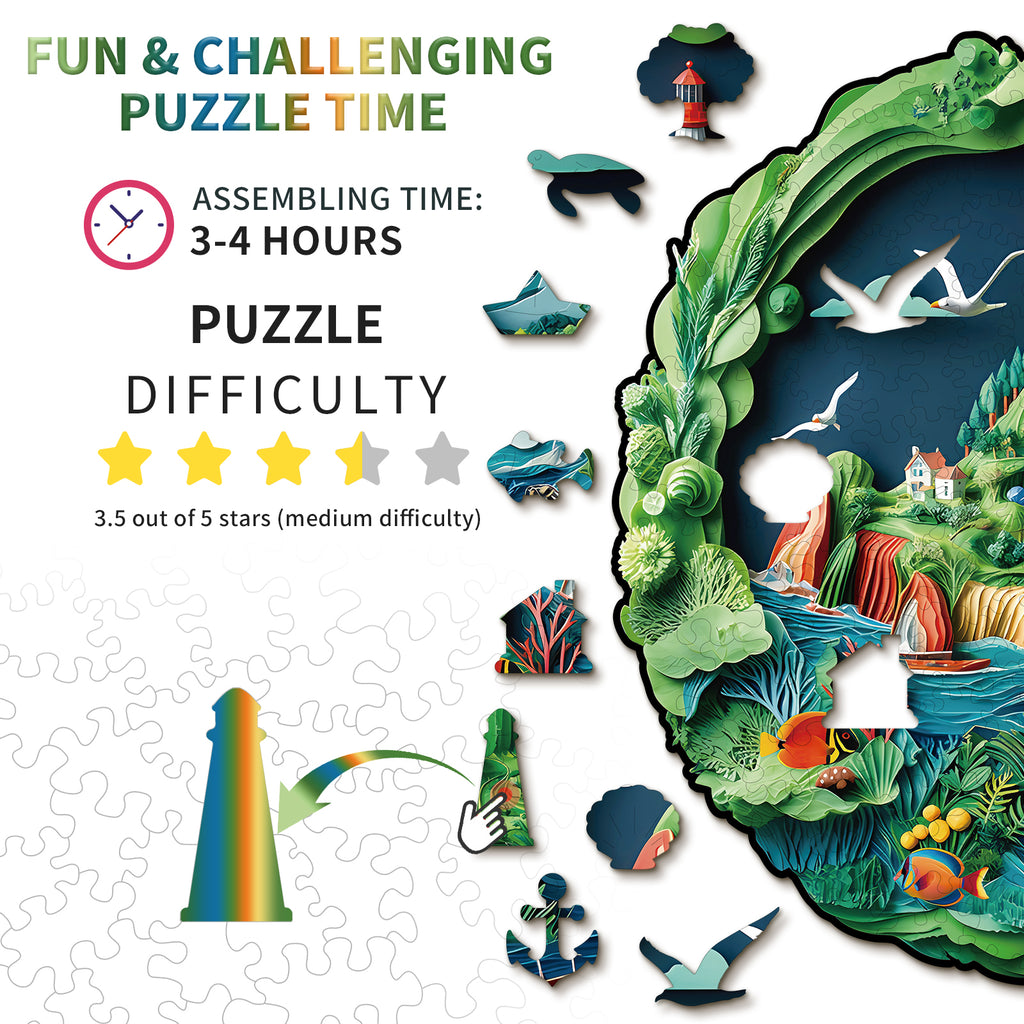 Whimsical Wooden Jigsaw Puzzle- Harbor Town