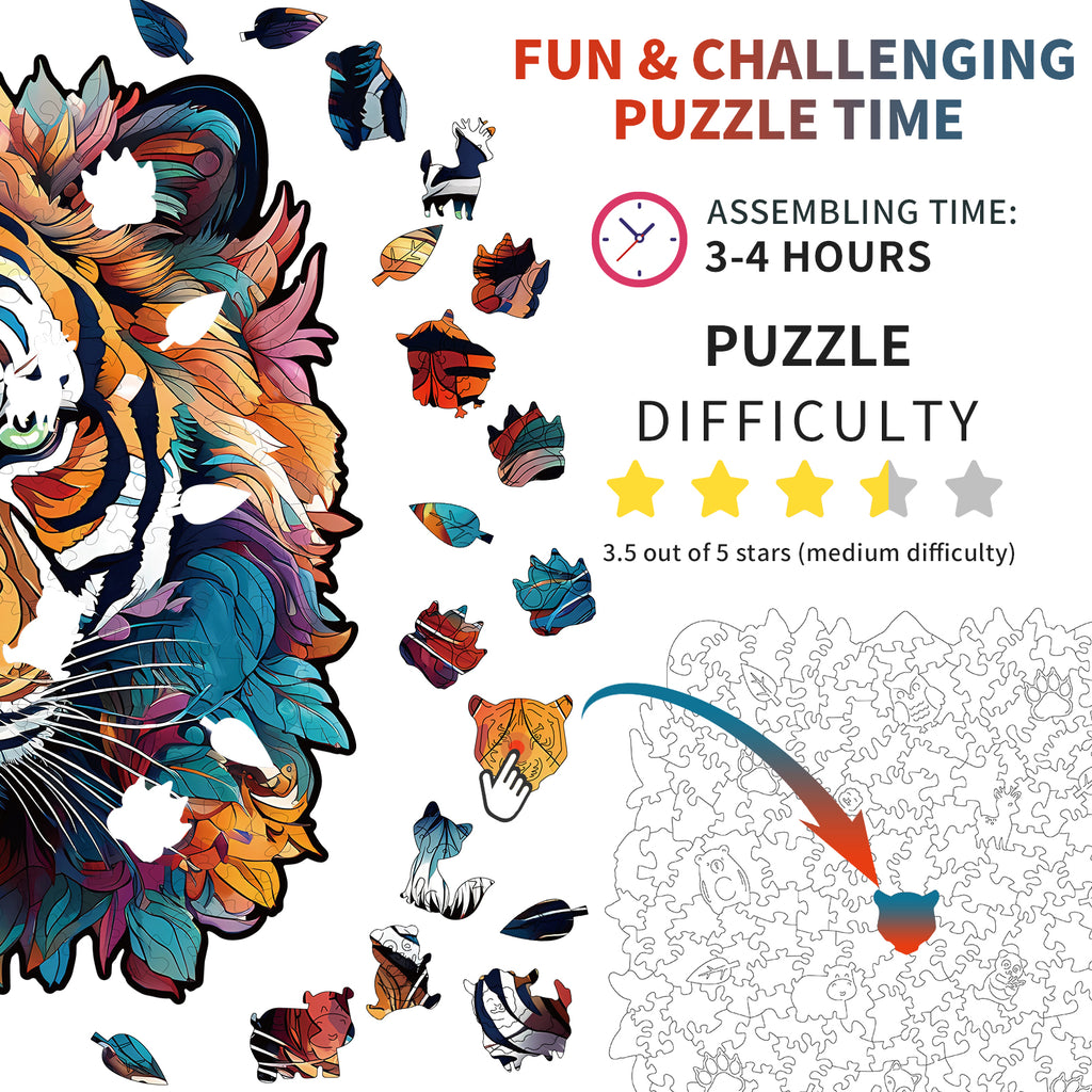 Whimsical Wooden Jigsaw Puzzle- Tough Tiger