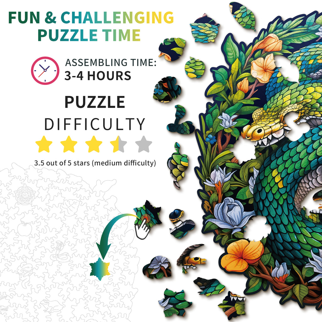Whimsical Wooden Jigsaw Puzzle- The Snake Family