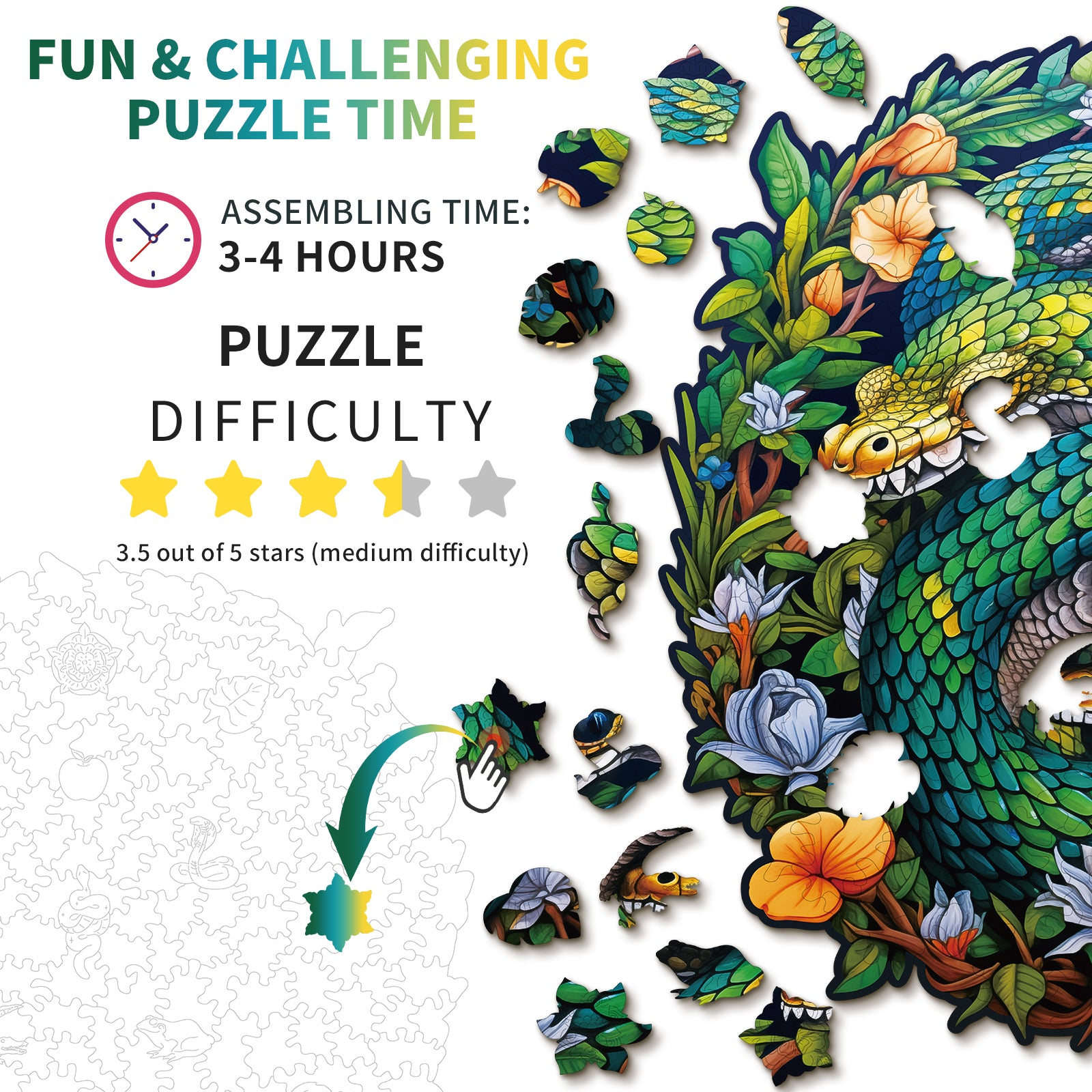 Whimsical Wooden Jigsaw Puzzle- The Snake Family