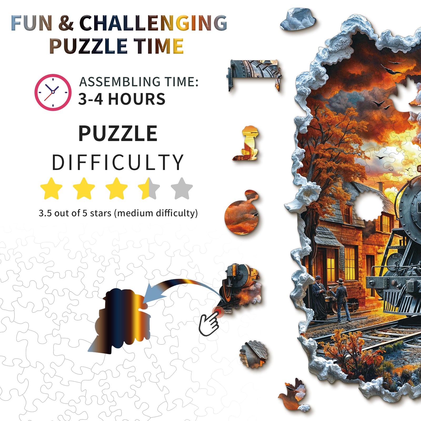 Whimsical Wooden Jigsaw Puzzle-  Retro Steam Train
