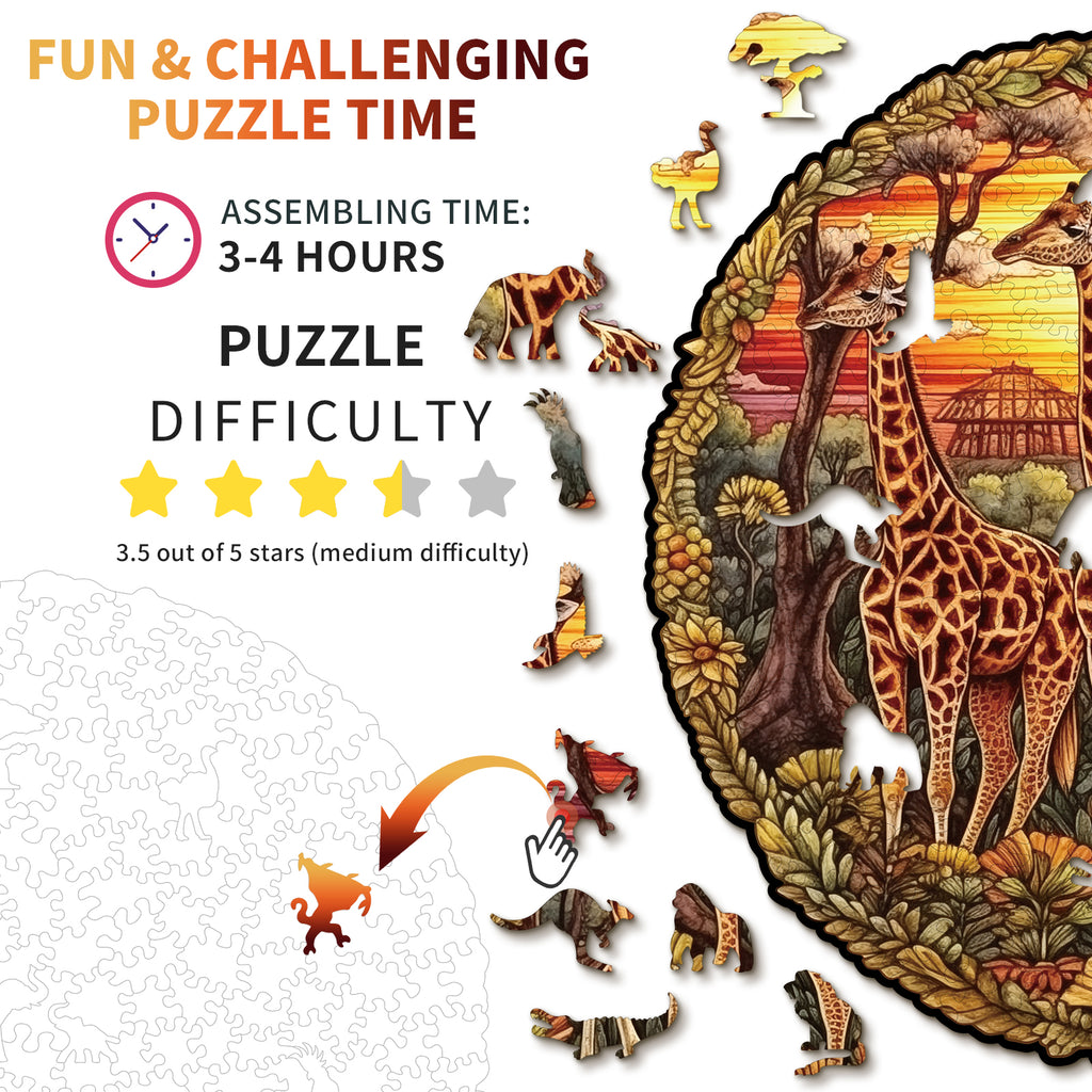 Whimsical Wooden Jigsaw Puzzle- The Giraffe Family