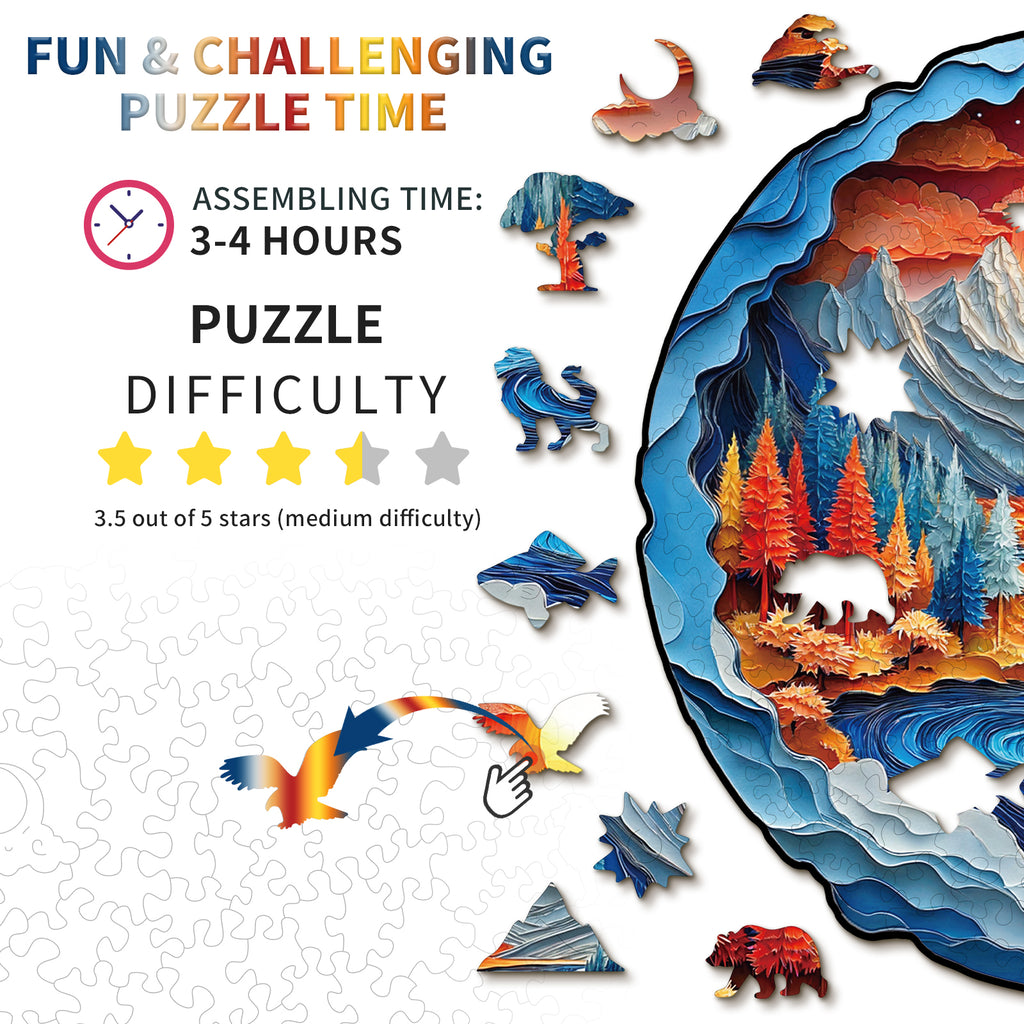 Whimsical Wooden Jigsaw Puzzle-  Mountains and Rivers