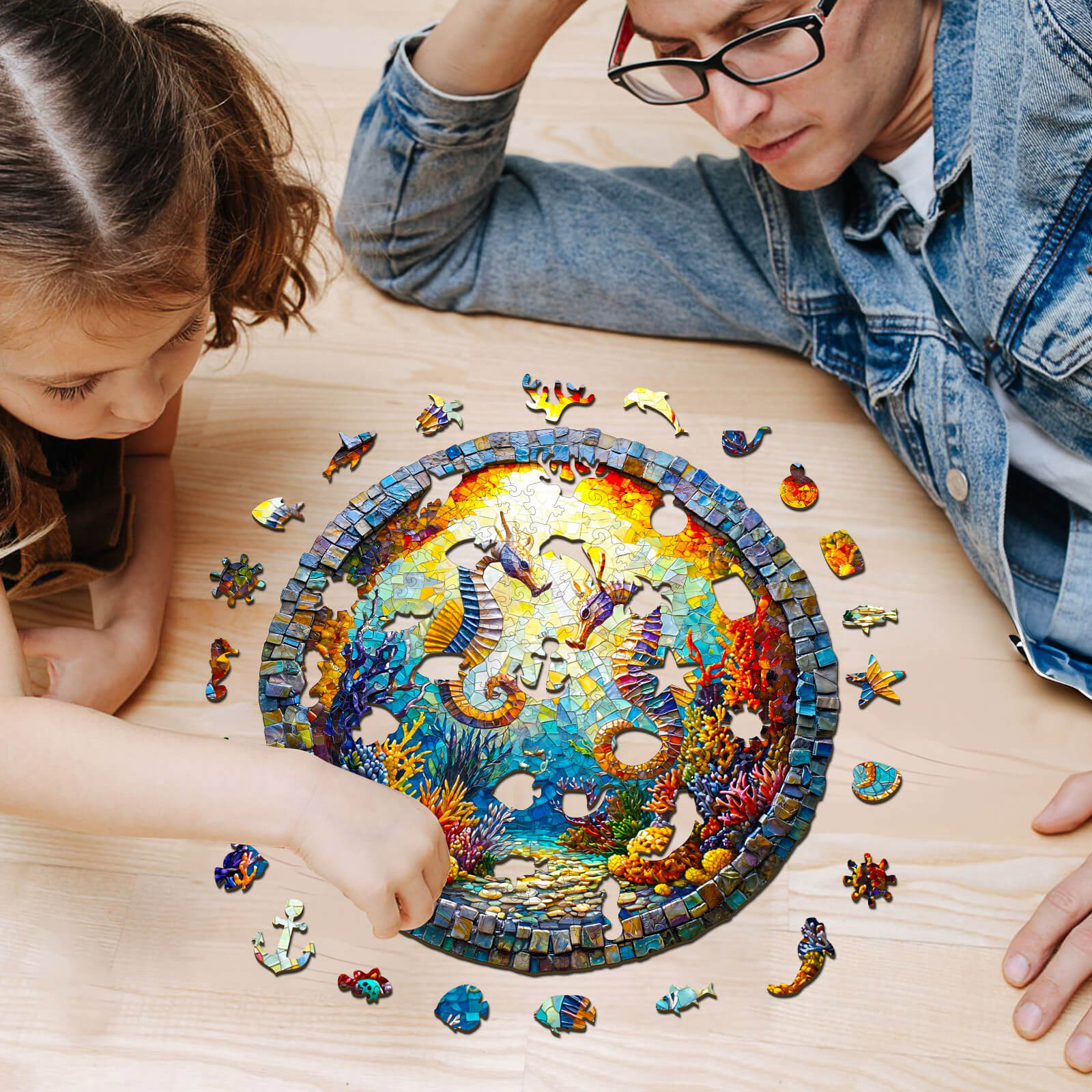 Engaging Wooden Jigsaw Puzzle- Seahorses in Harmony