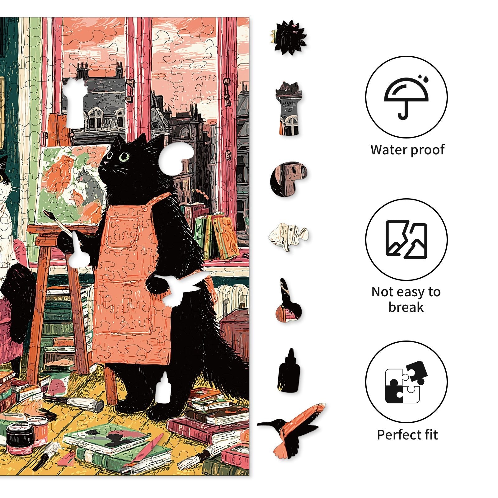 Whimsical Wooden Jigsaw Puzzle - Painter¡¯s Cat Corner - pickApuzzle