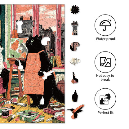 Whimsical Wooden Jigsaw Puzzle - Painter¡¯s Cat Corner - pickApuzzle