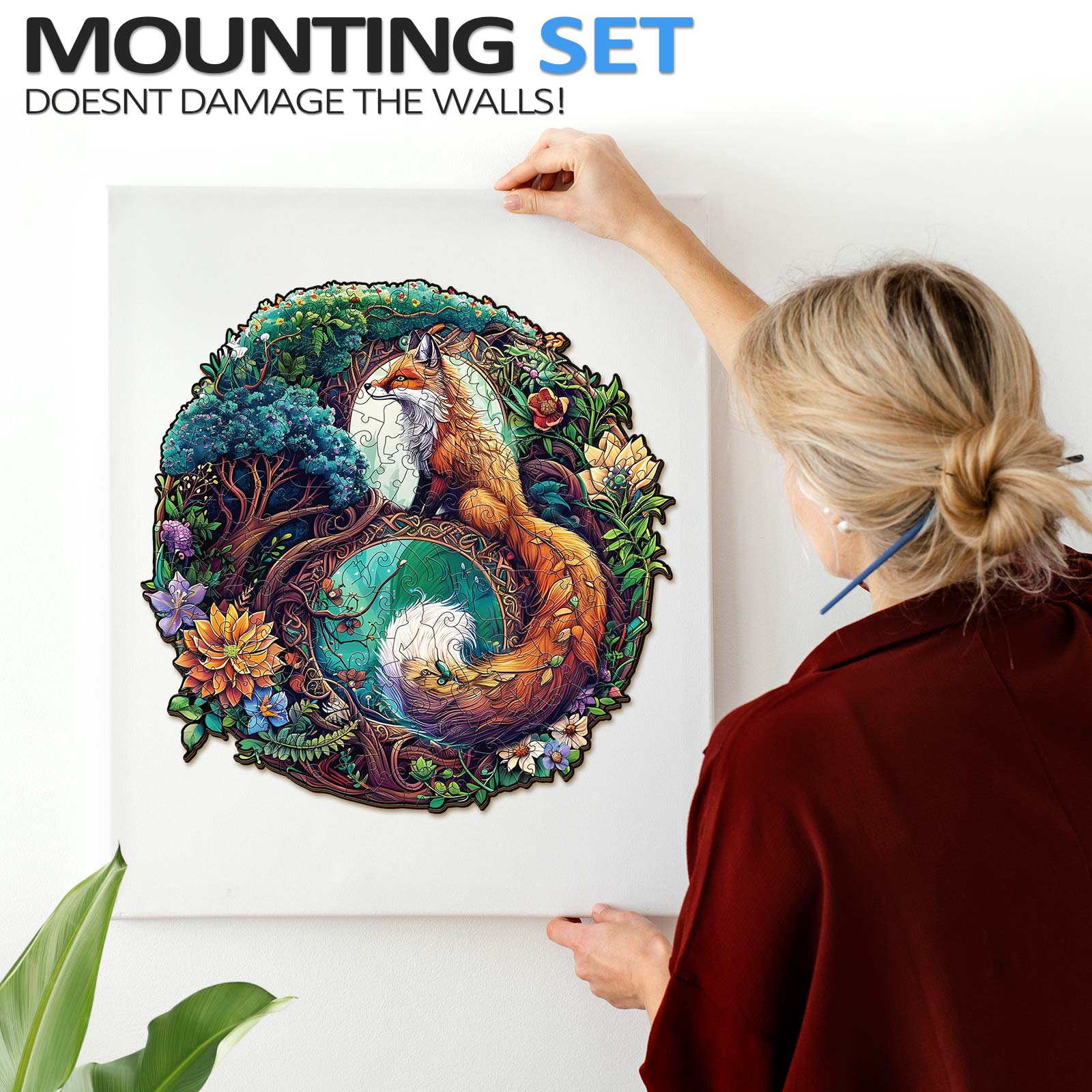 Whimsical Wooden Jigsaw Puzzle-Yin Yang Fox-3