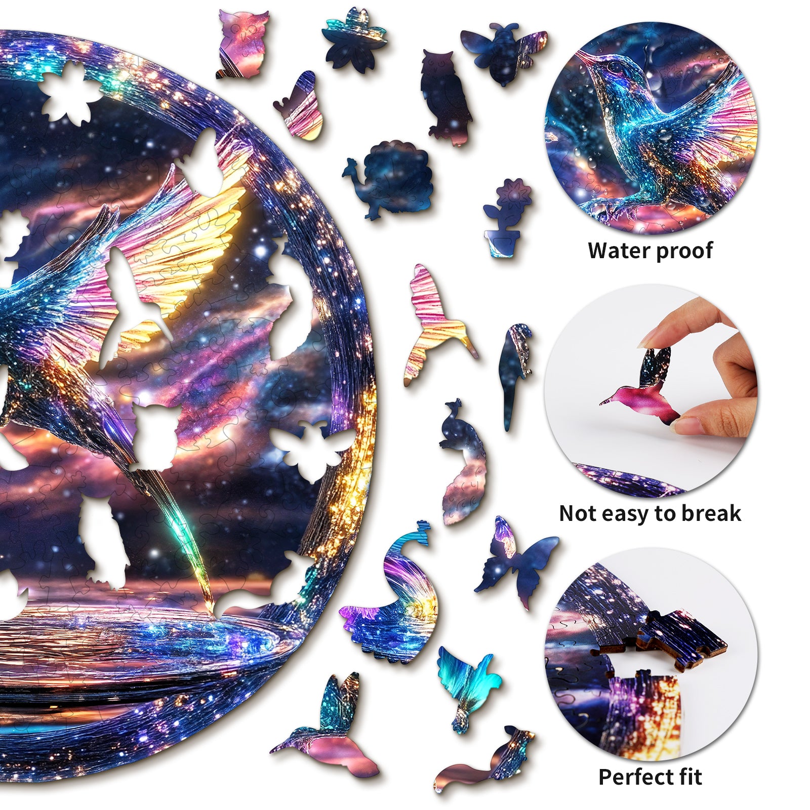 Whimsical Wooden Jigsaw Puzzle-hummingbird Secondary image