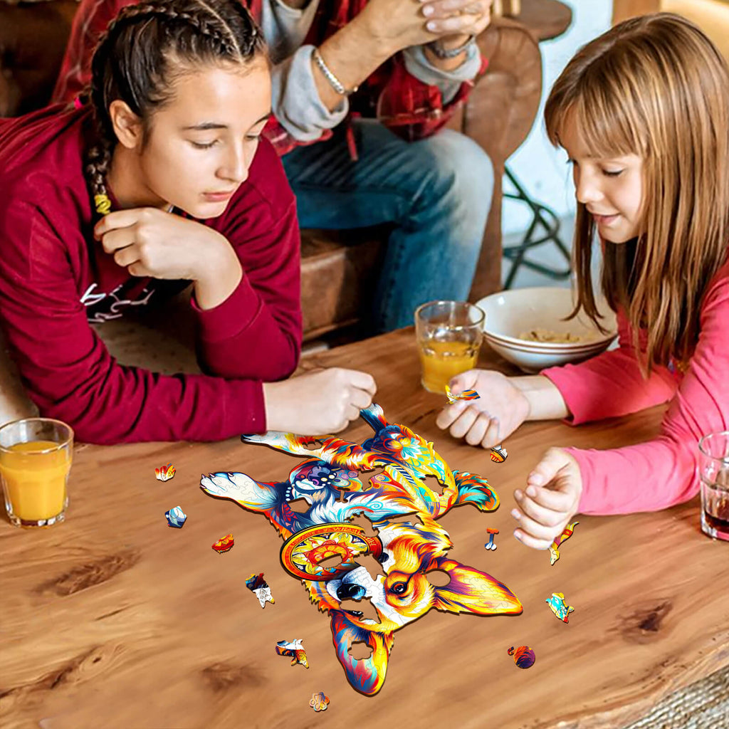 Whimsical Wooden Jigsaw Puzzle- Dog Playing with Toys