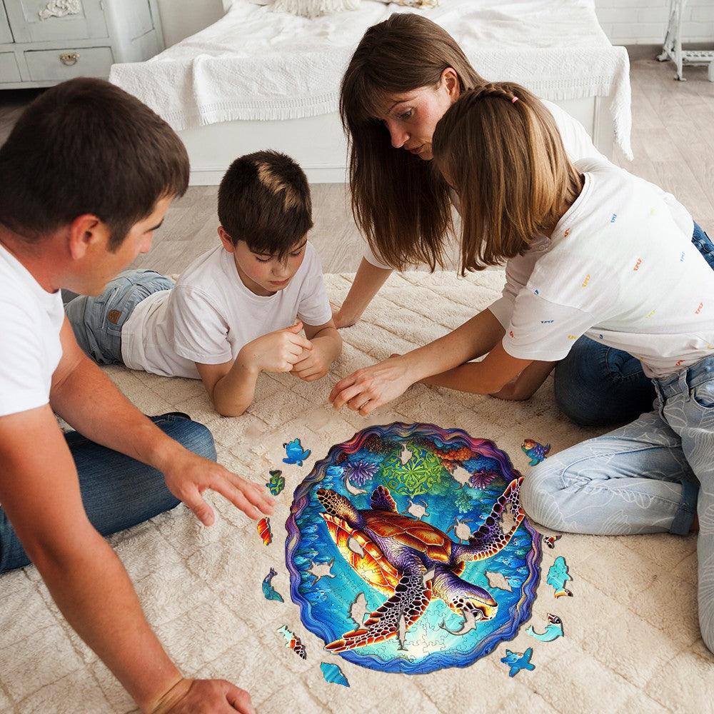 Whimsical Wooden Jigsaw Puzzle-DEEP SEA TURTLES-1