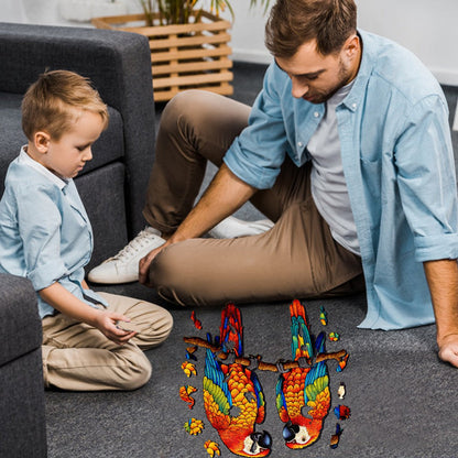 Whimsical Wooden Jigsaw Puzzle-Chatting Parrots