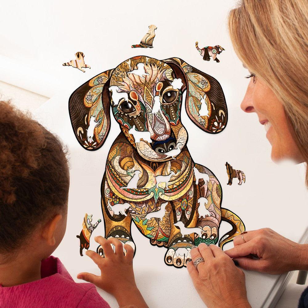 Whimsical Wooden Jigsaw Puzzle-DACHSHUND