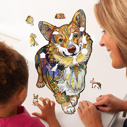 Verspieltes Holz-Puzzle – Schlauer Corgi