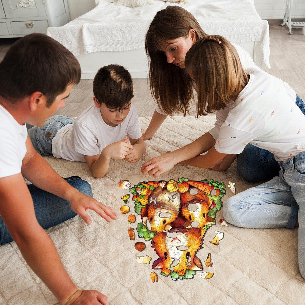 Whimsical Wooden Jigsaw Puzzle-Guinea pig family