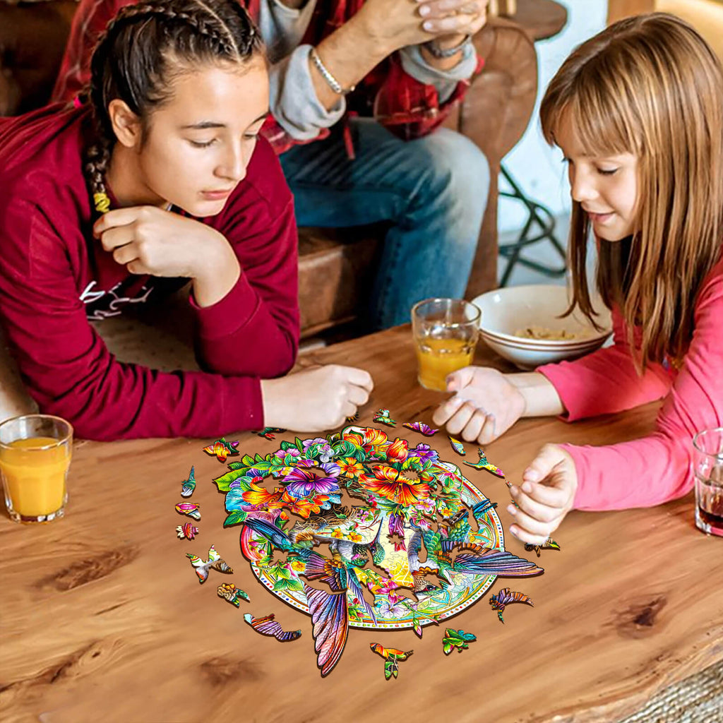 Whimsical Wooden Jigsaw Puzzle- Hummingbird Haven