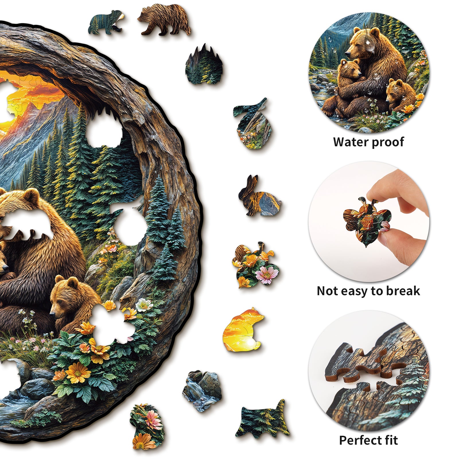 Whimsical Wooden Jigsaw Puzzle- Bear Embrace Secondary image