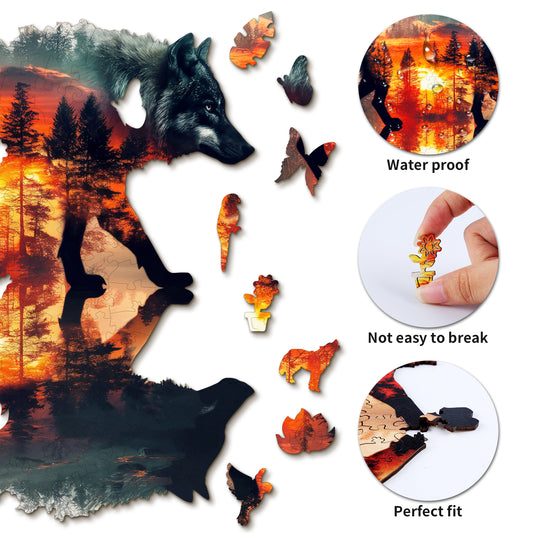 Engaging Wooden Jigsaw Puzzle-WOLF