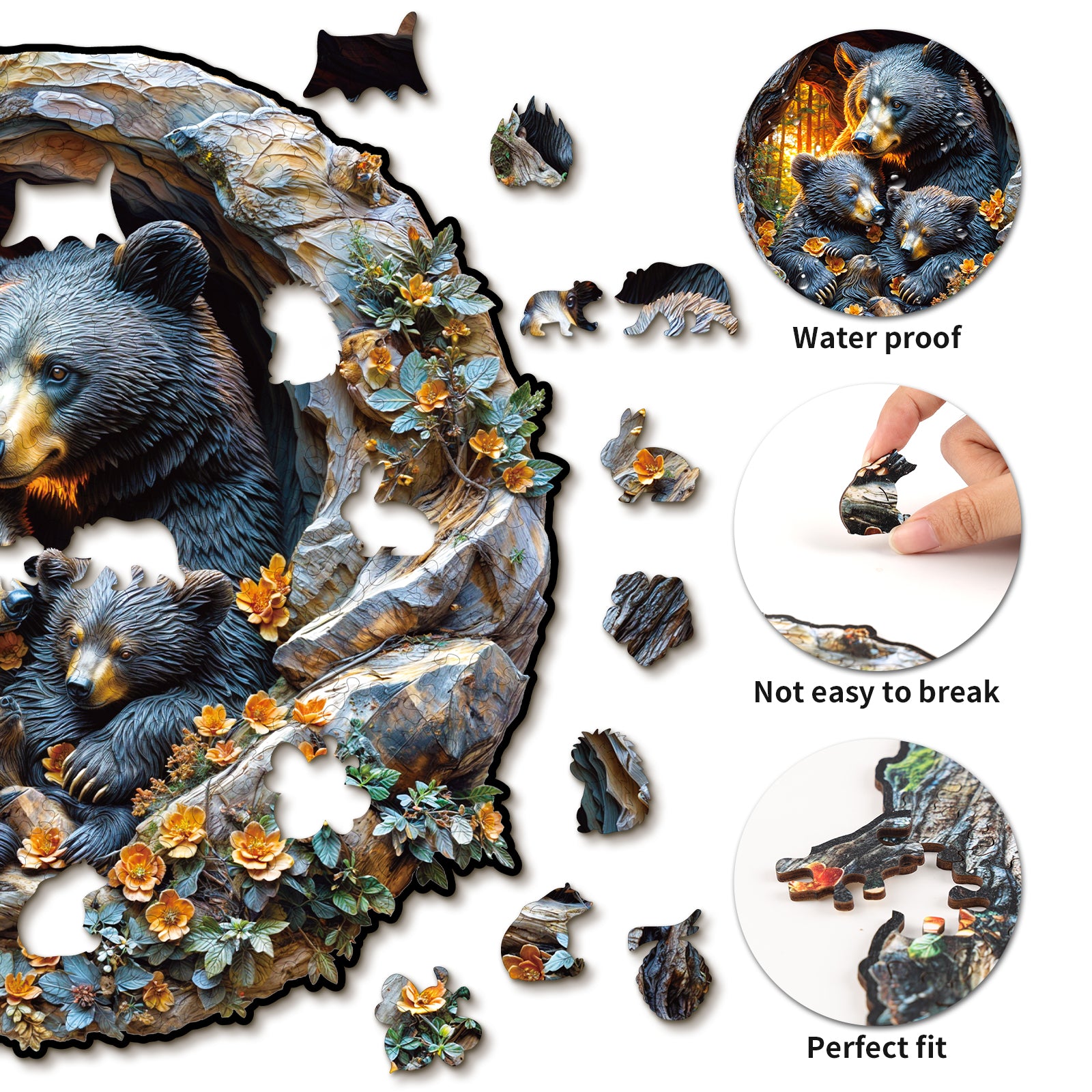 Whimsical Wooden Jigsaw Puzzle-  Hugging Bear and Cub Secondary image