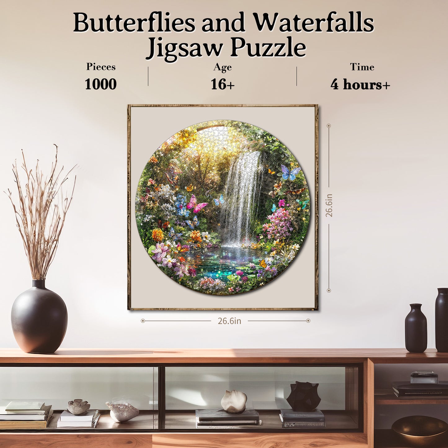 Butterflies and Waterfalls 1000-Piece Cardboard Jigsaw Puzzle