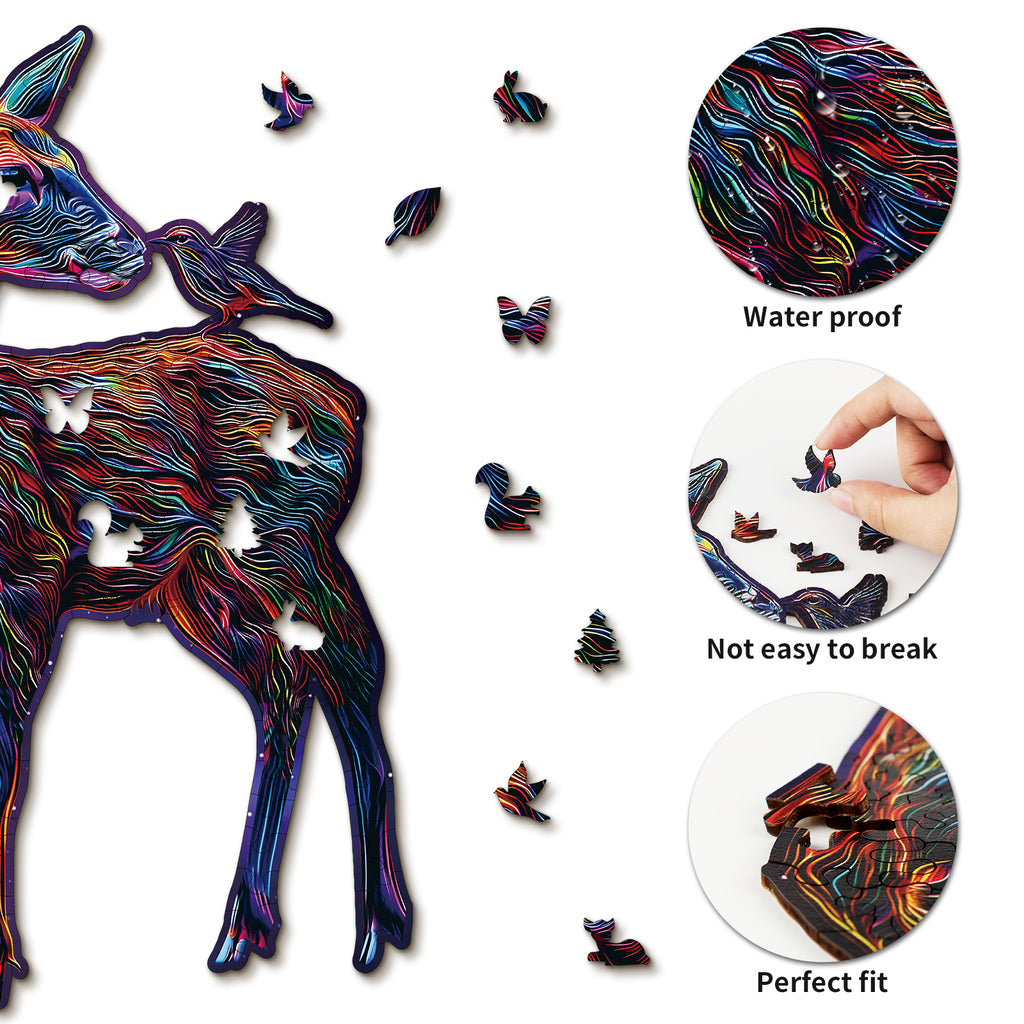 Whimsical Wooden Jigsaw Puzzle- Colorful Deer