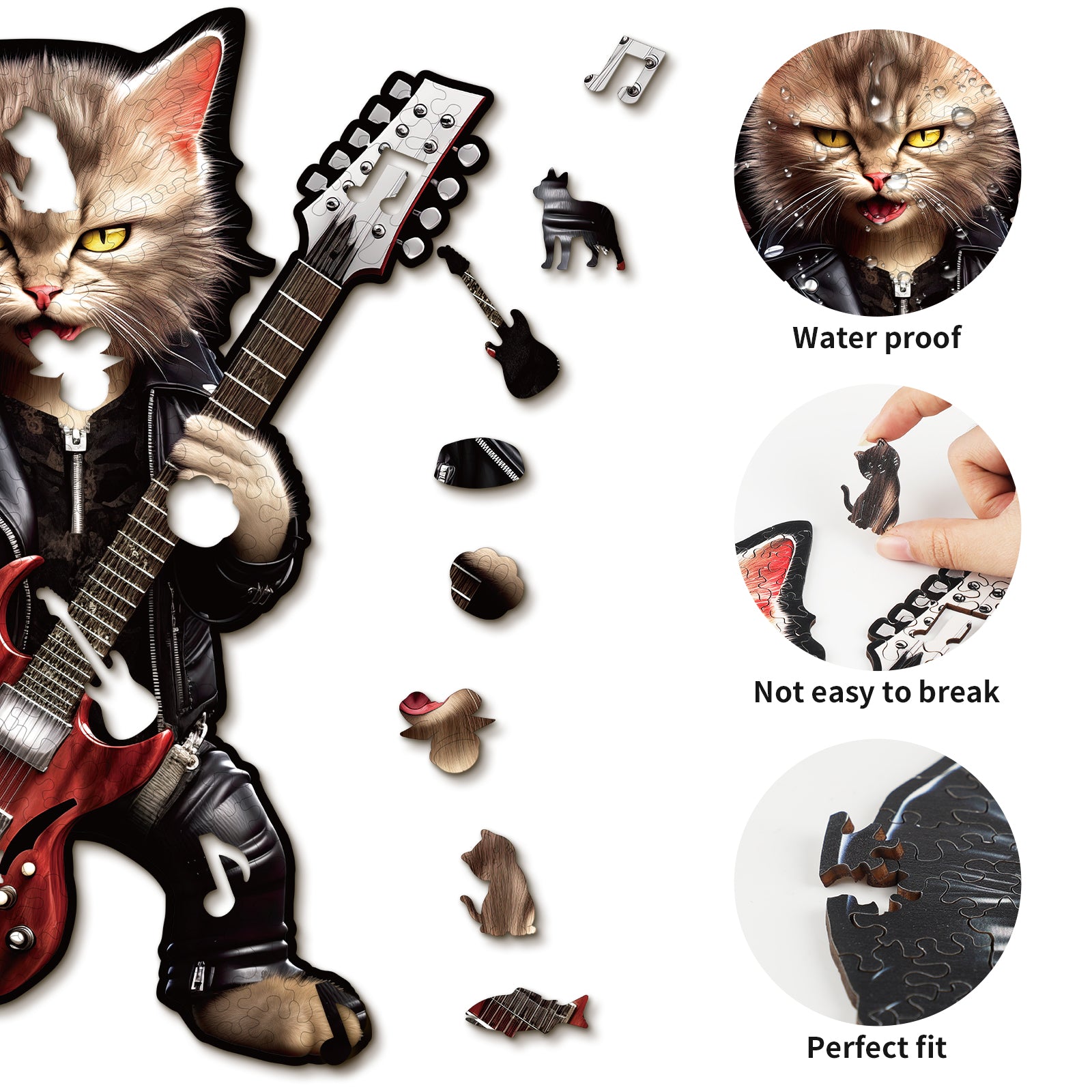 Whimsical Wooden Jigsaw Puzzle- Rock Cat Image secondaire du produit