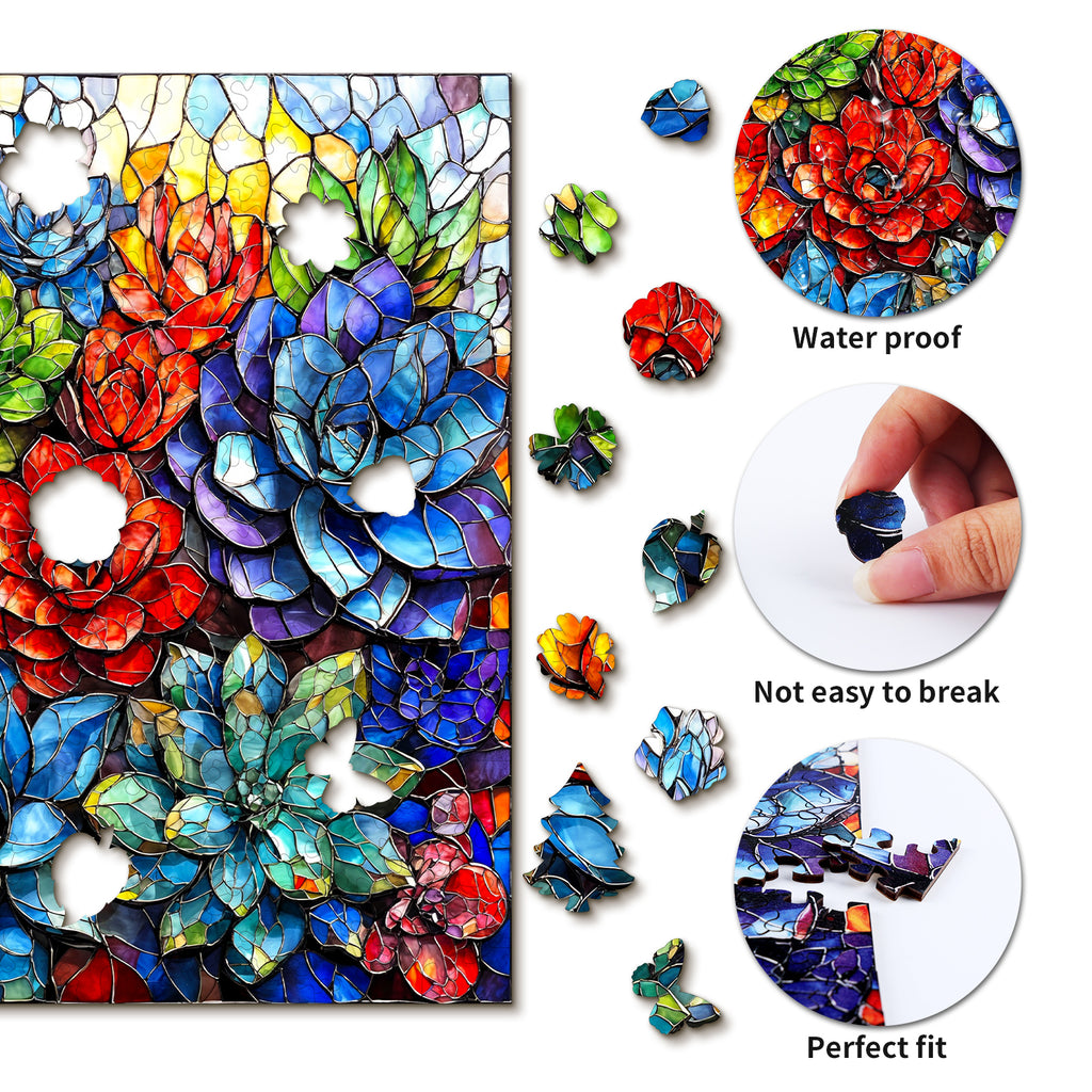 Whimsical Wooden Jigsaw Puzzle- Succulents