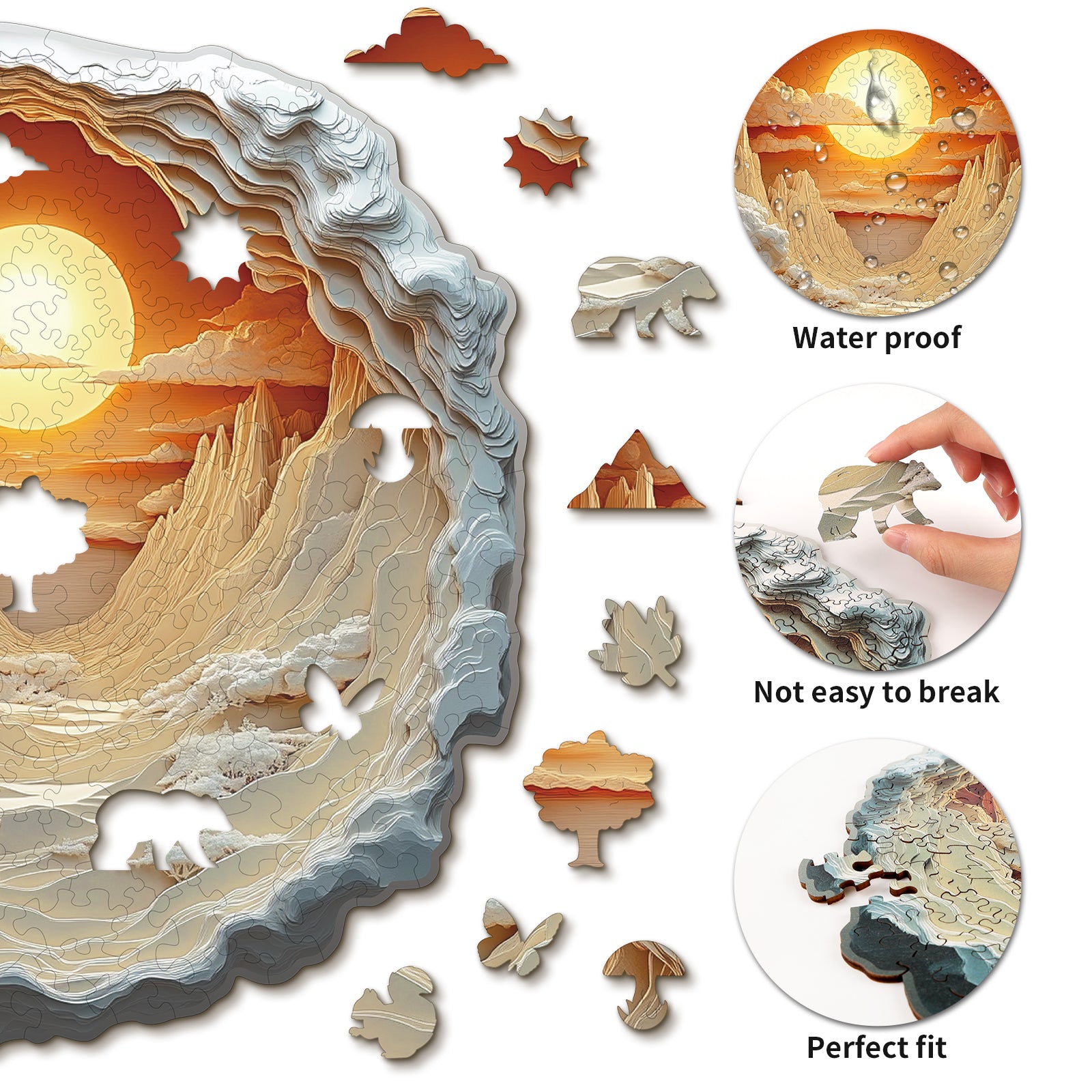 Whimsical Wooden Jigsaw Puzzle- Forest Sunset Secondary image