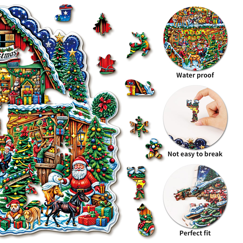 Whimsical Wooden Jigsaw Puzzle-  Christmas Grocery Store