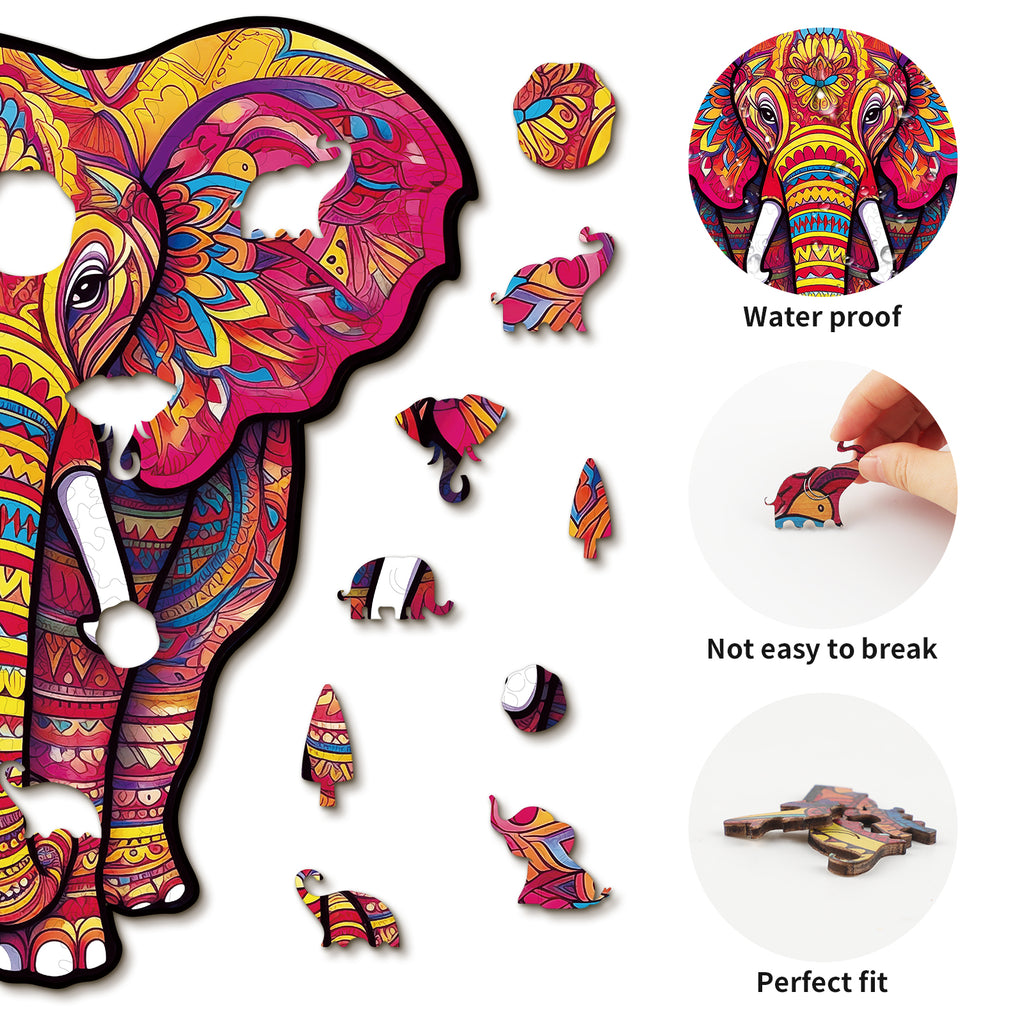 Whimsical Wooden Jigsaw Puzzle- Mandala Elephant