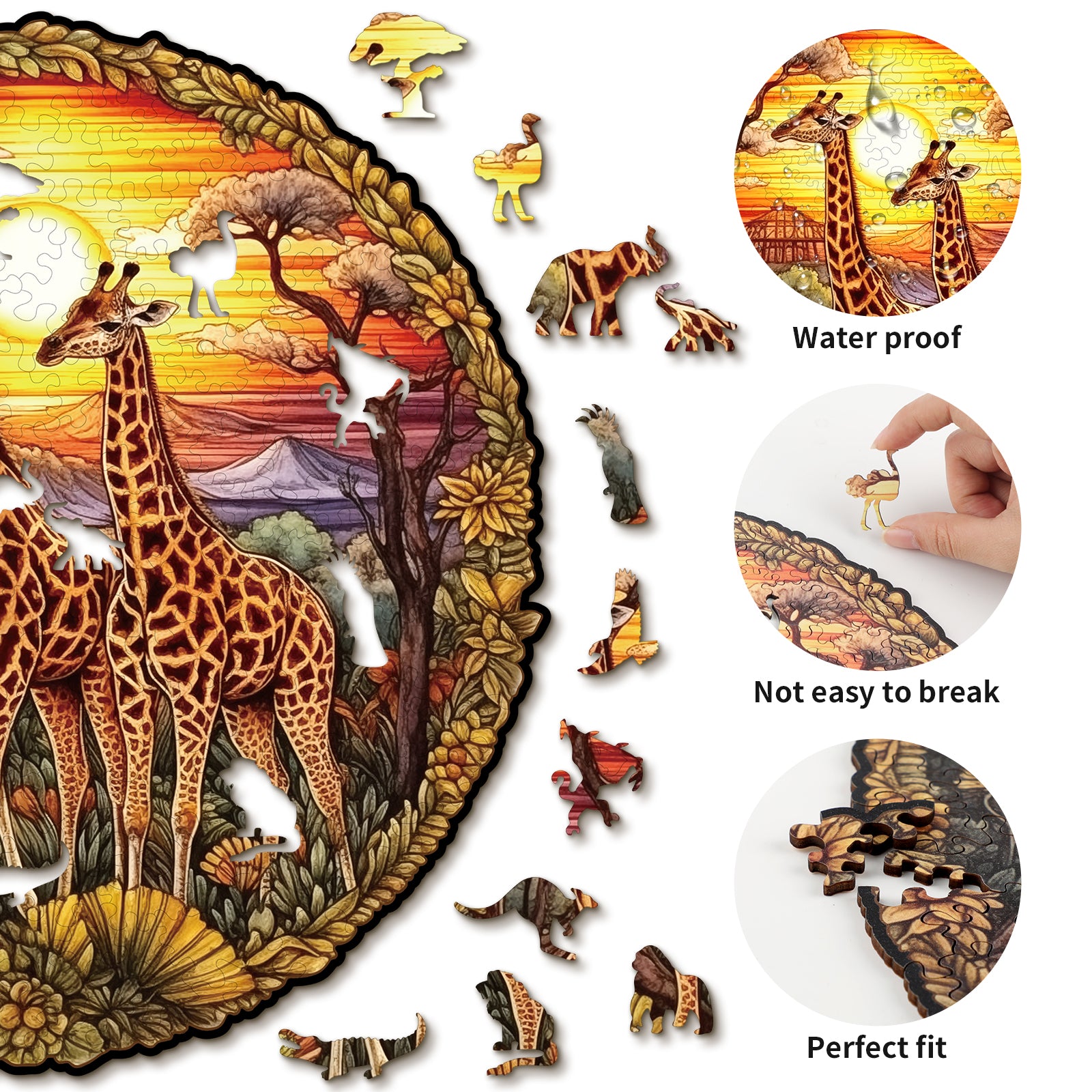Whimsical Wooden Jigsaw Puzzle- The Giraffe Family Image secondaire du produit