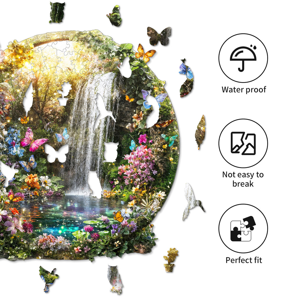 Puzzle en bois fantaisiste - Papillons et cascades
