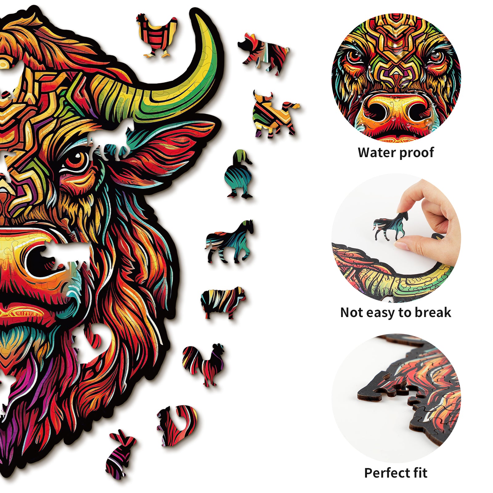 Whimsical Wooden Jigsaw Puzzle- Angry Bull Image secondaire du produit