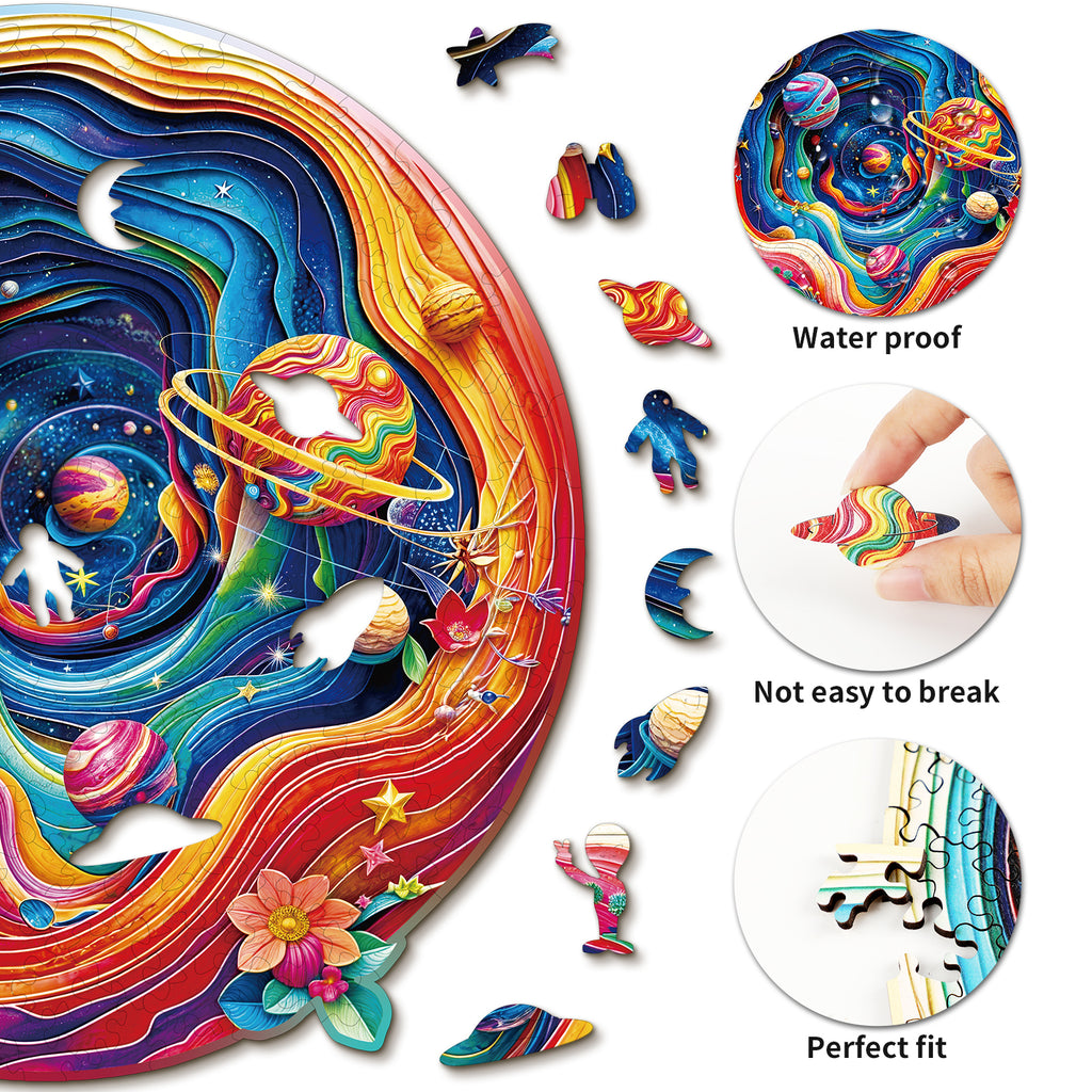 Whimsical Wooden Jigsaw Puzzle-  Colorful Universe