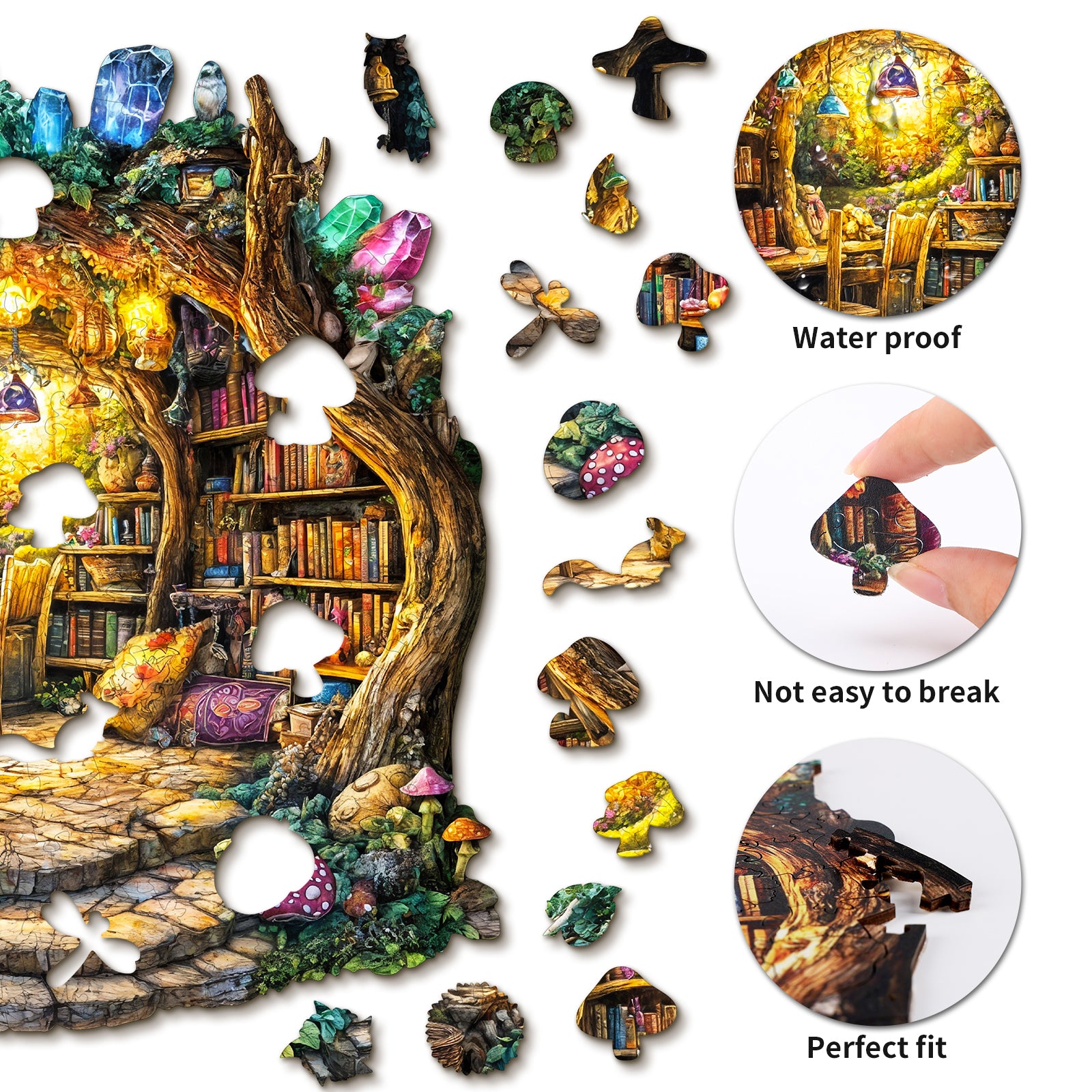 Whimsical Wooden Jigsaw Puzzle-Forest Mushroom House Secondary image
