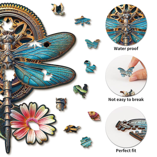Engaging Wooden Jigsaw Puzzle-Retro Mechanical Dragonfly