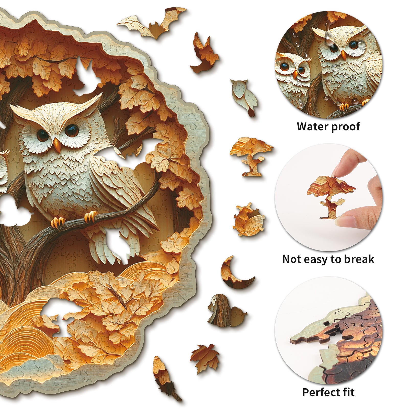 Ausgefallenes Holzpuzzle – Euleneltern und Kind Zweitbild