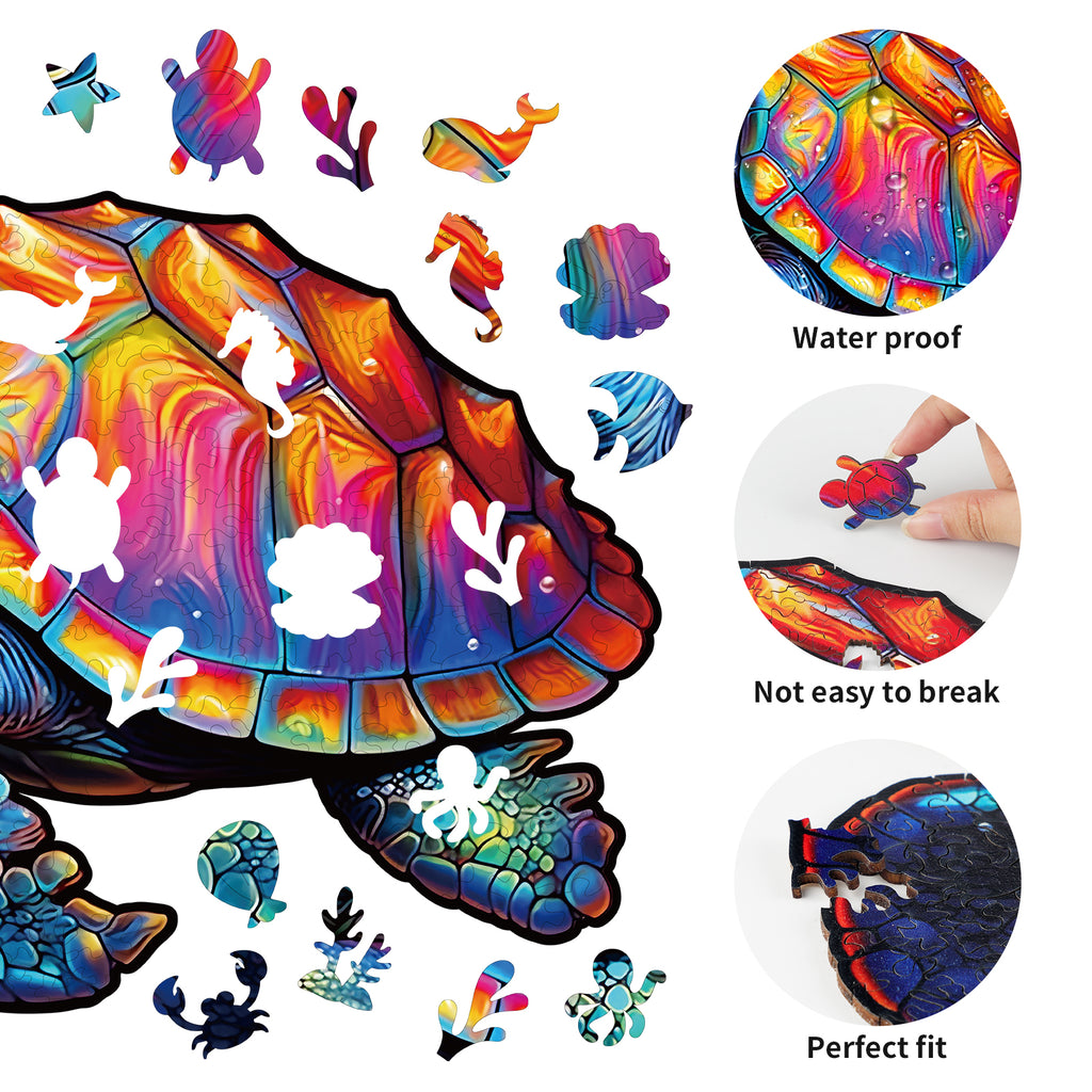 Whimsical Wooden Jigsaw Puzzle-Leisure Turtle