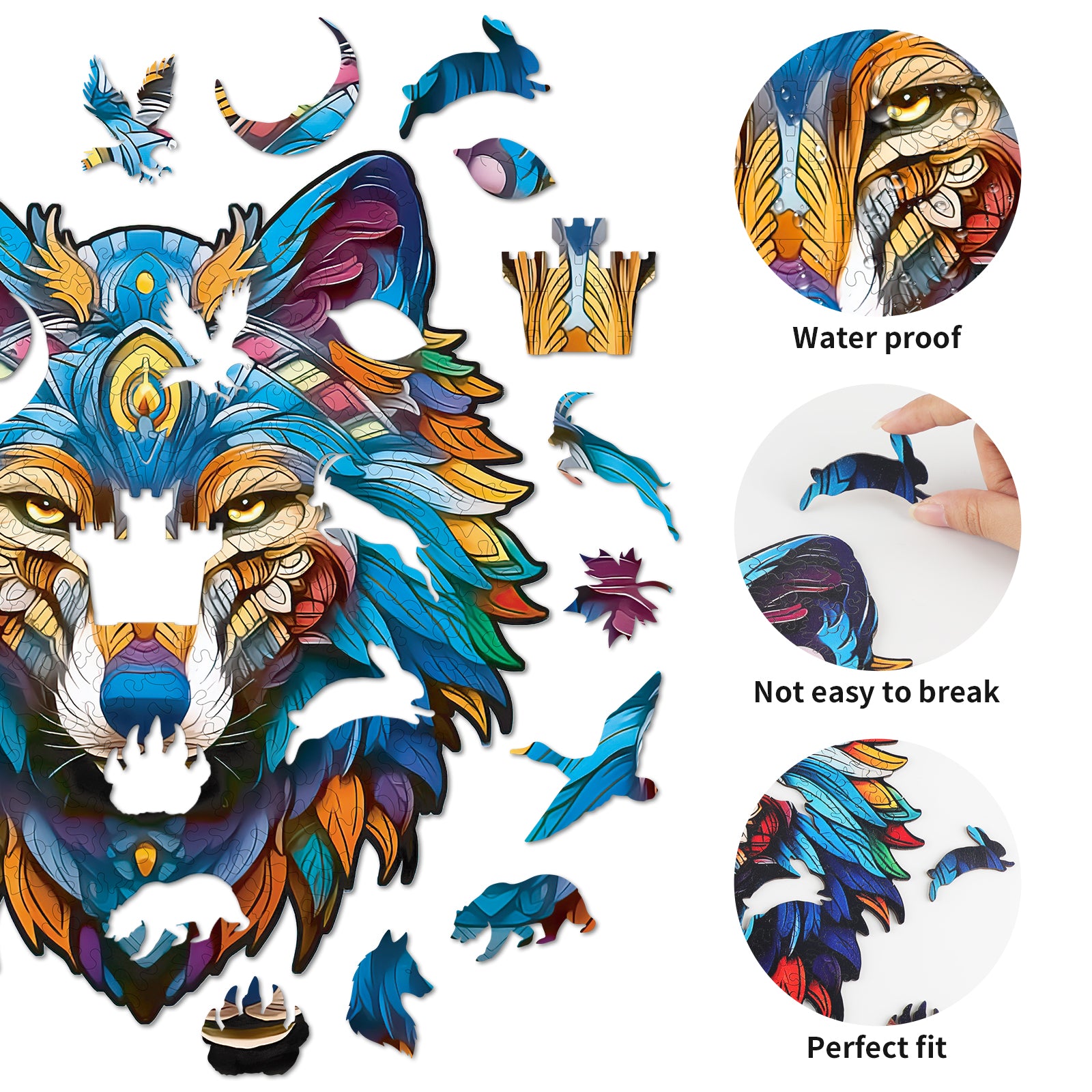 Whimsical Wooden Jigsaw Puzzle-Majestic Wolf