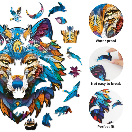 Whimsical Wooden Jigsaw Puzzle-Majestic Wolf