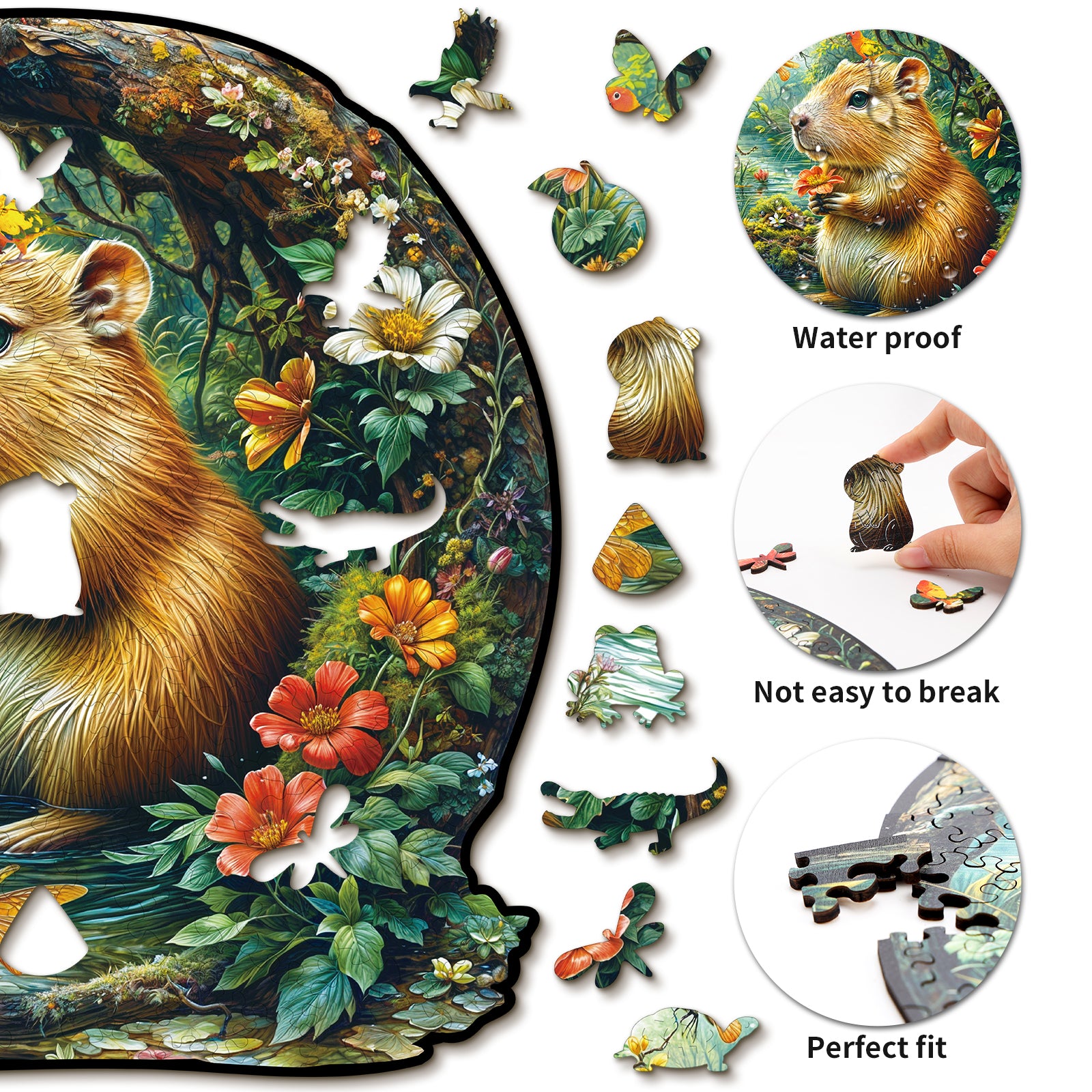 Whimsical Wooden Jigsaw Puzzle- Capybara Secondary image