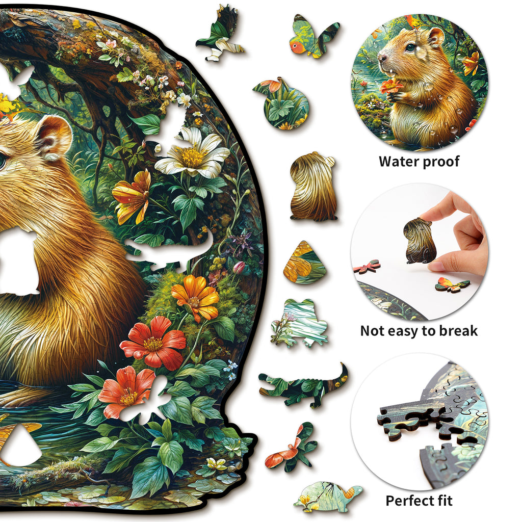 Whimsical Wooden Jigsaw Puzzle- Capybara