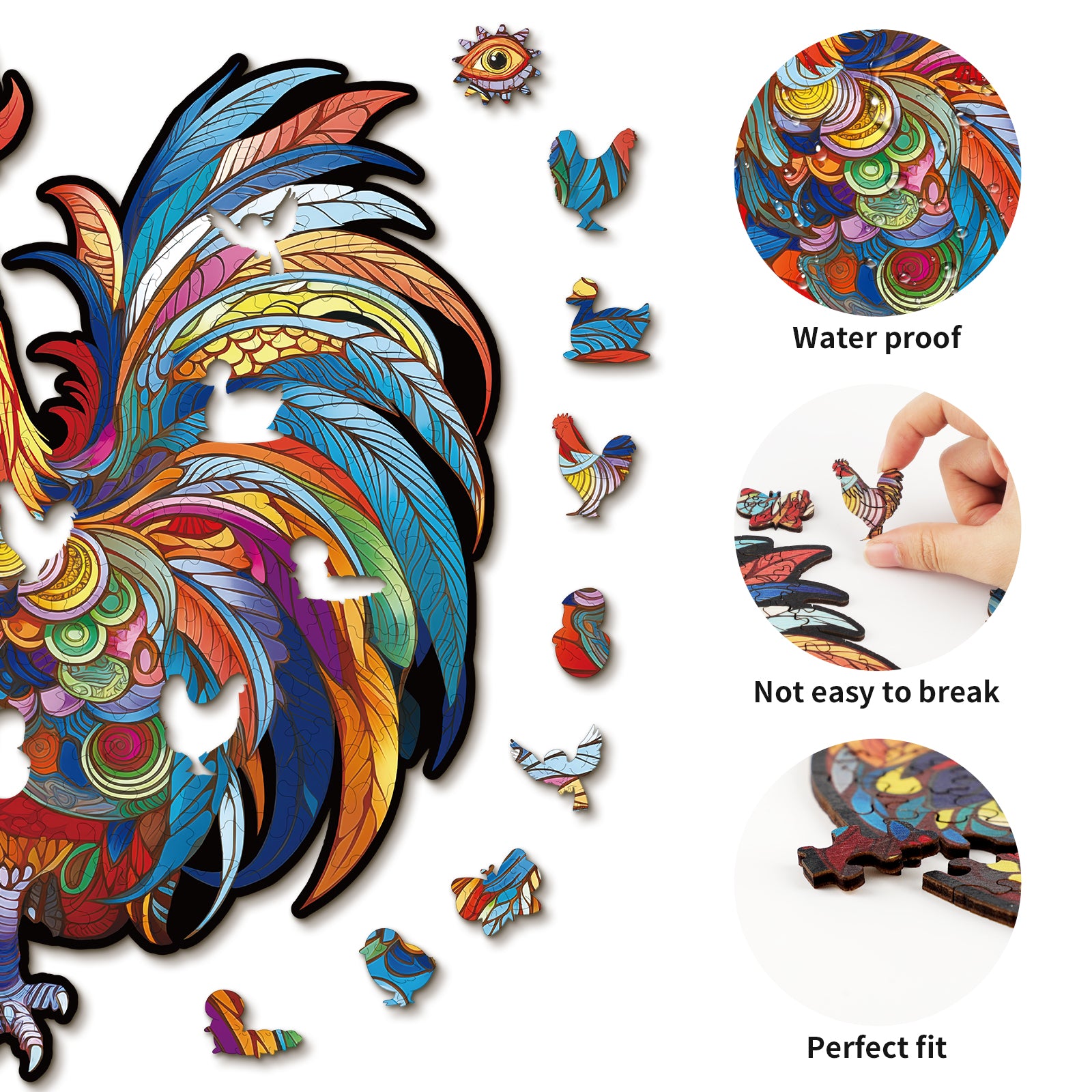 Whimsical Wooden Jigsaw Puzzle- Majestic Cock Image secondaire du produit