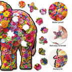 Whimsical Wooden Jigsaw Puzzle- Flower Elephant