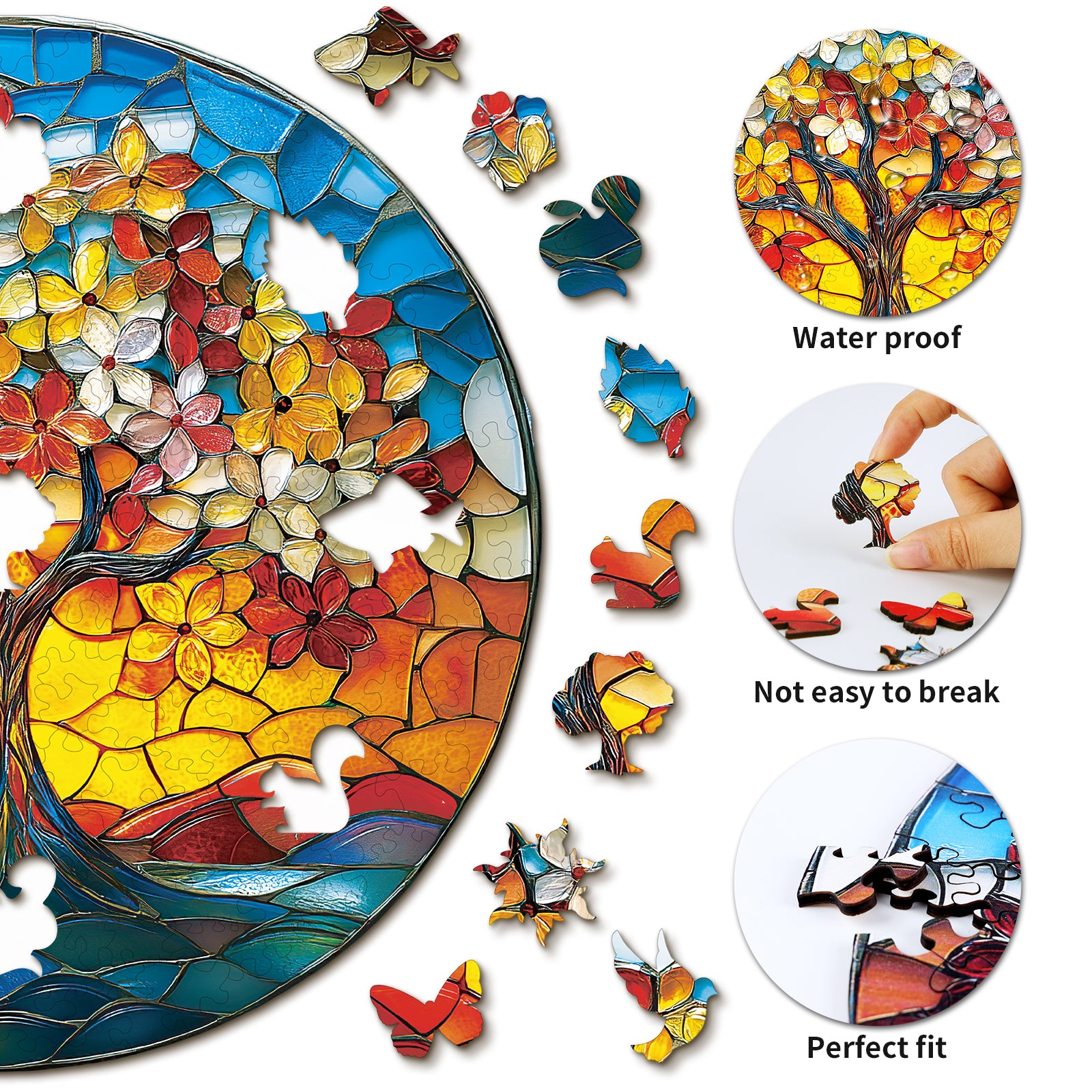 Whimsical Wooden Jigsaw Puzzle- Colorful Glass Tree