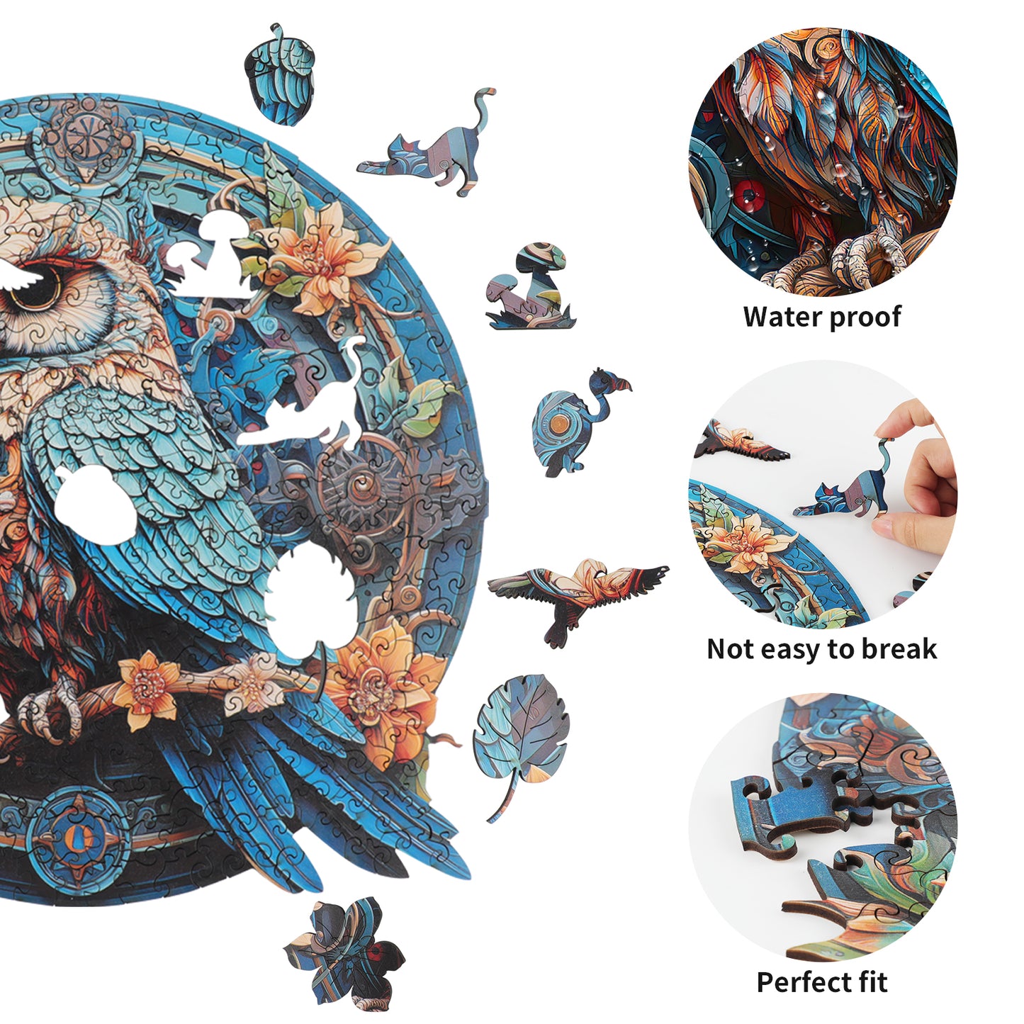 Skurriles Holzpuzzle – Weise Eule