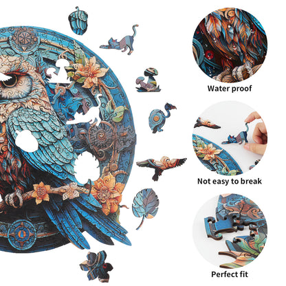Skurriles Holzpuzzle – Weise Eule