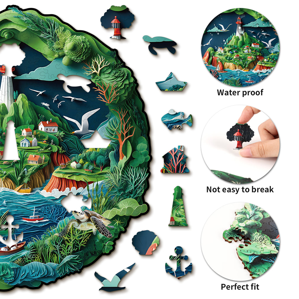 Whimsical Wooden Jigsaw Puzzle- Harbor Town