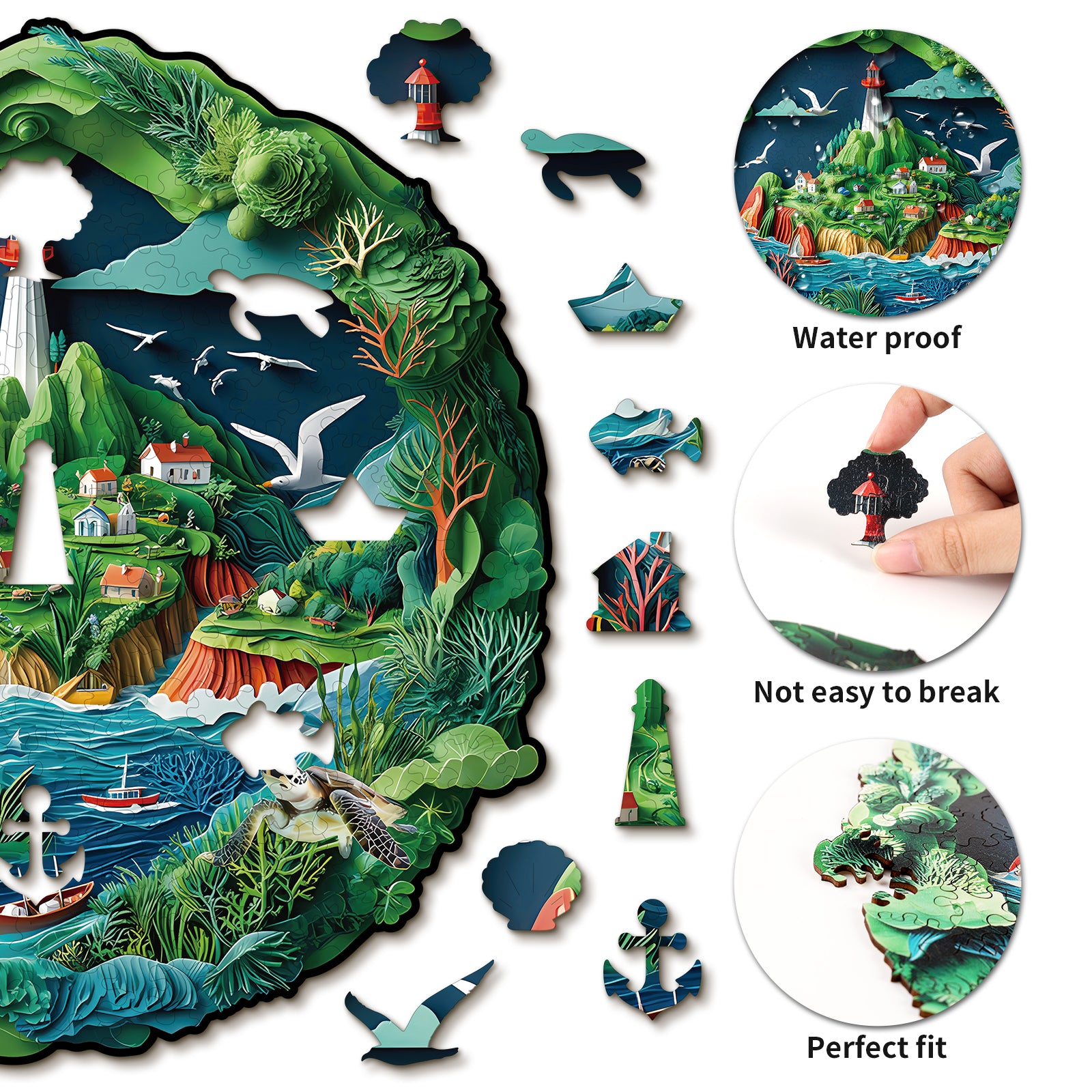 Whimsical Wooden Jigsaw Puzzle- Harbor Town